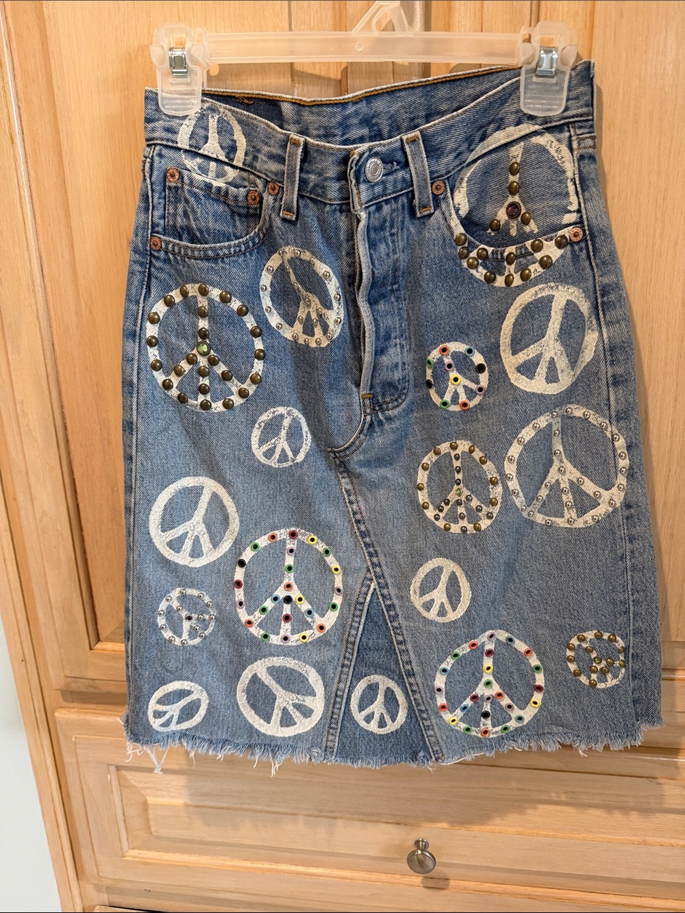 Levi's Blue Denim Peace Sign A-Line Skirt with Studs